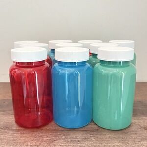 10 Empty Plastic Storage Jars Colorful Pantry Bathroom Organizer Containers Lot